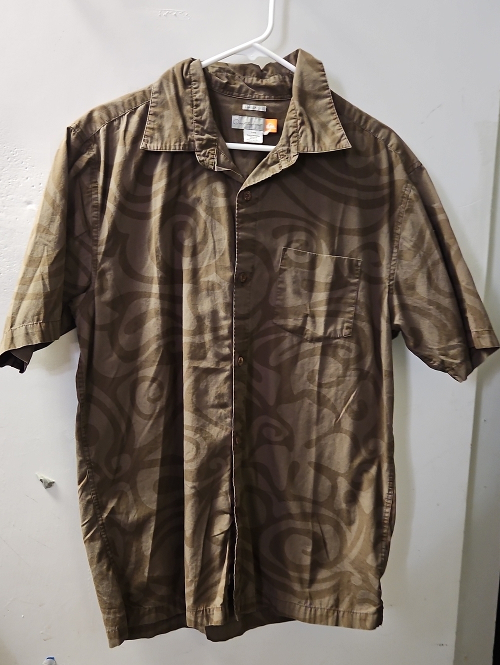 Quiksilver Olive Brown Swirl-Print Short Sleeve Button-Down Shirt